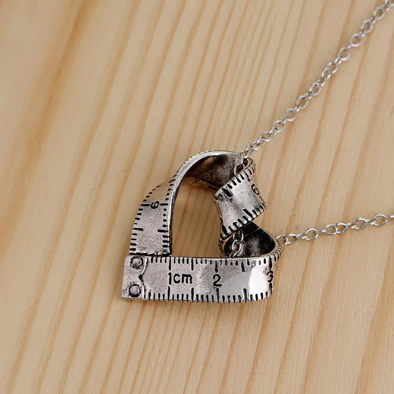 Vintage Heart-Shaped Measuring Tape Pendant Necklace