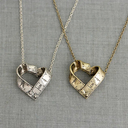 Vintage Heart-Shaped Measuring Tape Pendant Necklace