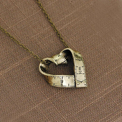 Vintage Heart-Shaped Measuring Tape Pendant Necklace