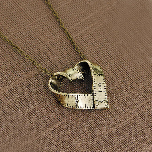 Vintage Heart-Shaped Measuring Tape Pendant Necklace