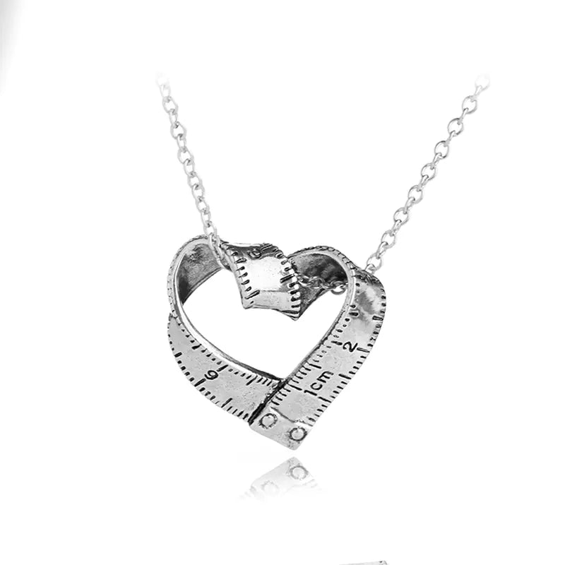 Vintage Heart-Shaped Measuring Tape Pendant Necklace